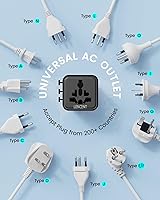 Vista 5 de LENCENT Adaptador universal de enchufe de viaje, adaptador de corriente internacional con doble salida de CA, cargador de pared mundial para EE. UU.