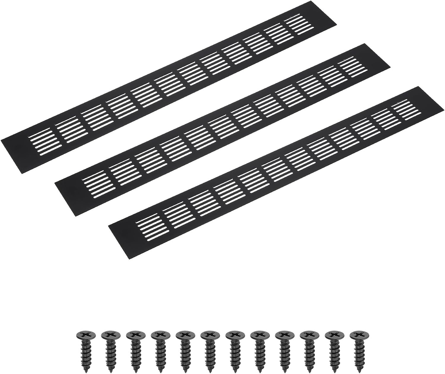 PATIKIL 18 x 2 Inch Rectangle Ventilation Grille, 4PCS Aluminum Air Vent Cover Louvered Ventilation Cover with Mounting Screws for Cabinet Closet Door Wardrobe, Black