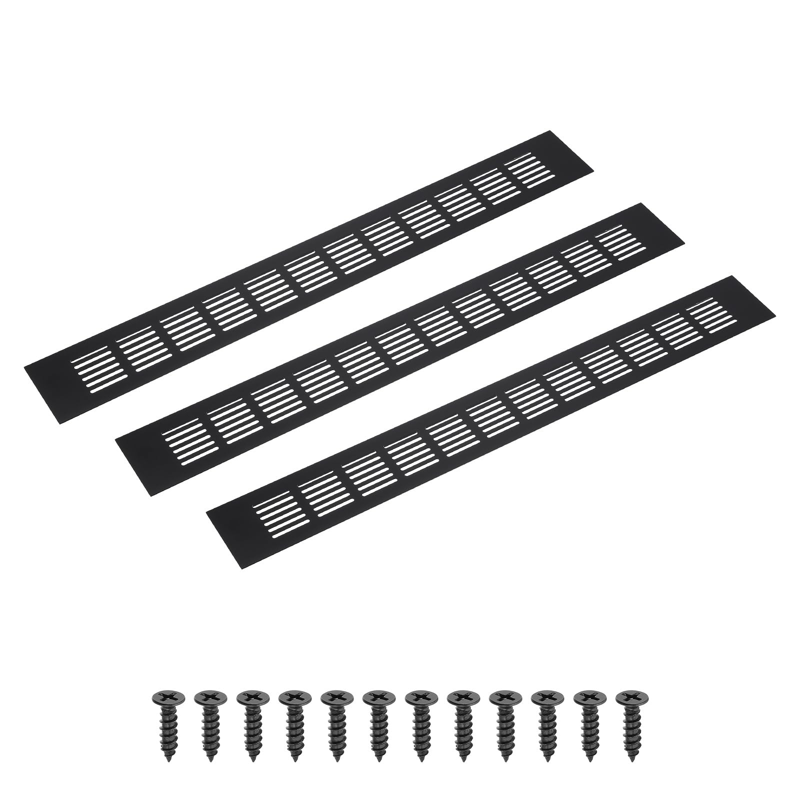 PATIKIL 20 x 2.4 Inch(500mm x 60mm) Rectangle Ventilation Grille, 3PCS Aluminum Air Vent Cover Louvered Ventilation Cover with Mounting Screws for Cabinet Closet Door Wardrobe, Black