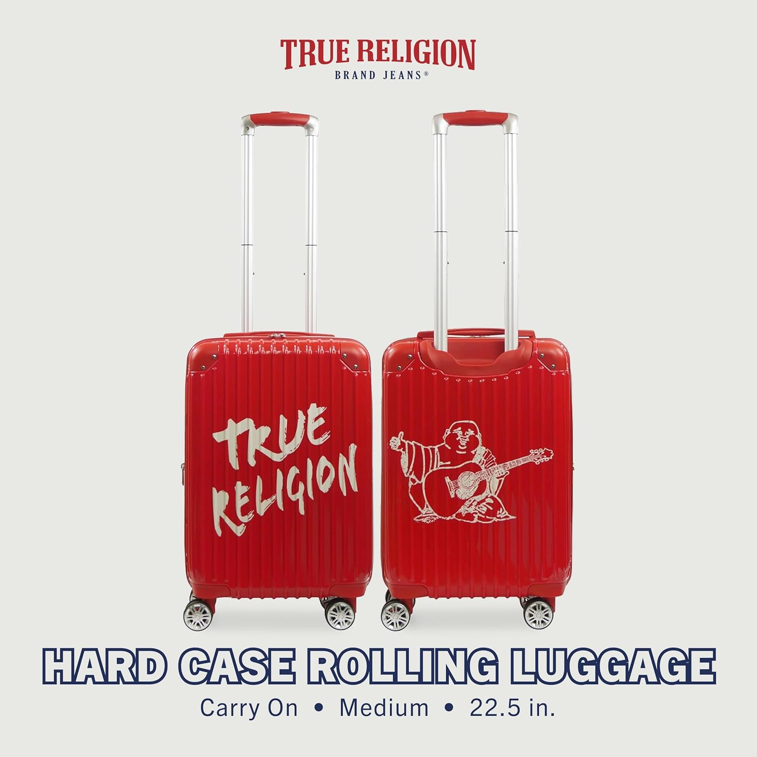 True Religion 22.5 Inch Carry-On Luggage, Hardshell Rolling Suitcase With Spinner Wheels, Red