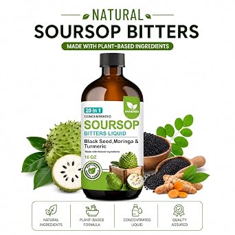 Soursop Bitters Liquid with Blackseed, Moringa & Turmeric, Sour sop Bitter with Sour sop leaves, Pure Soursop Bitters made up of Sour sop fruit extract, Bitter Soursap,Soursap juice 16 Fl Oz