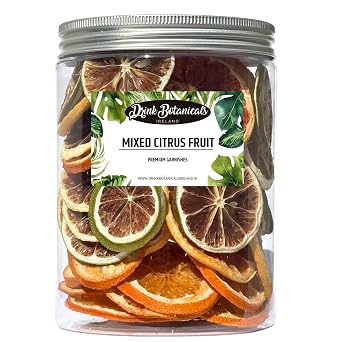 Drink Botanicals Ireland Mixed Dehydrated Citrus Fruits | Dried Orange, Lime, Lemon, Grapefruit Slices | 50+Slices | 100% Natural | Cocktail Garnishing, Wreath, Cakes | 5.29 oz,150G | Recyclable Jar