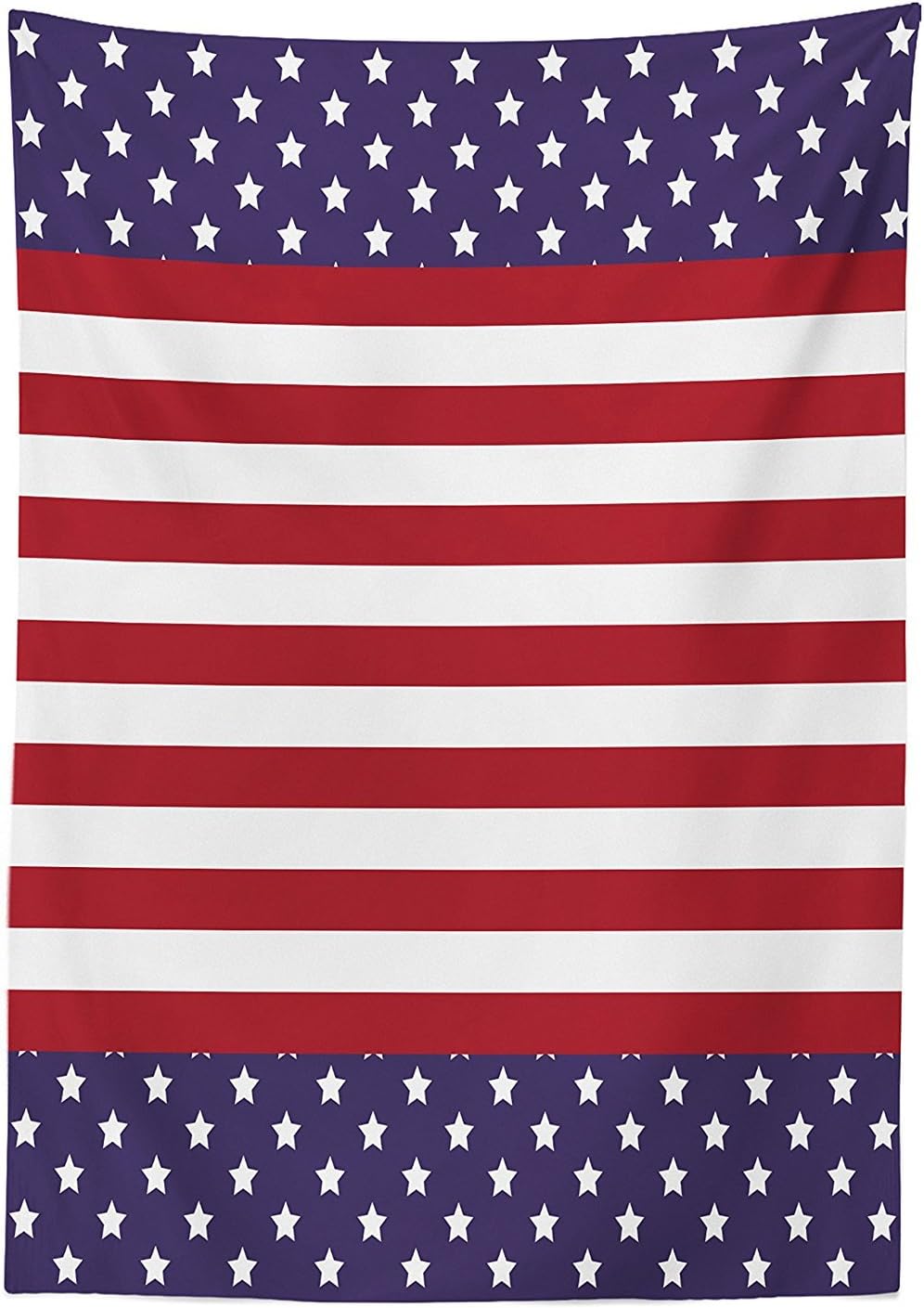 Ambesonne Striped Tablecloth, American Flag with Stars Stripes USA Royalty Emblem Nation Country Print, Rectangular Table Cover for Dining Room Kitchen Decor, 52" X 70", Purple Red White