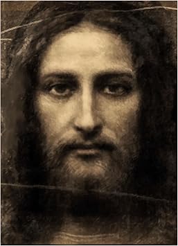Shroud of Turin Jesus Christ Face Canvas Print Wall Art Decor, Religious Framed Art, Museum-Grade Matte Canvas with Brown Wooden Frame, 7" x 5"