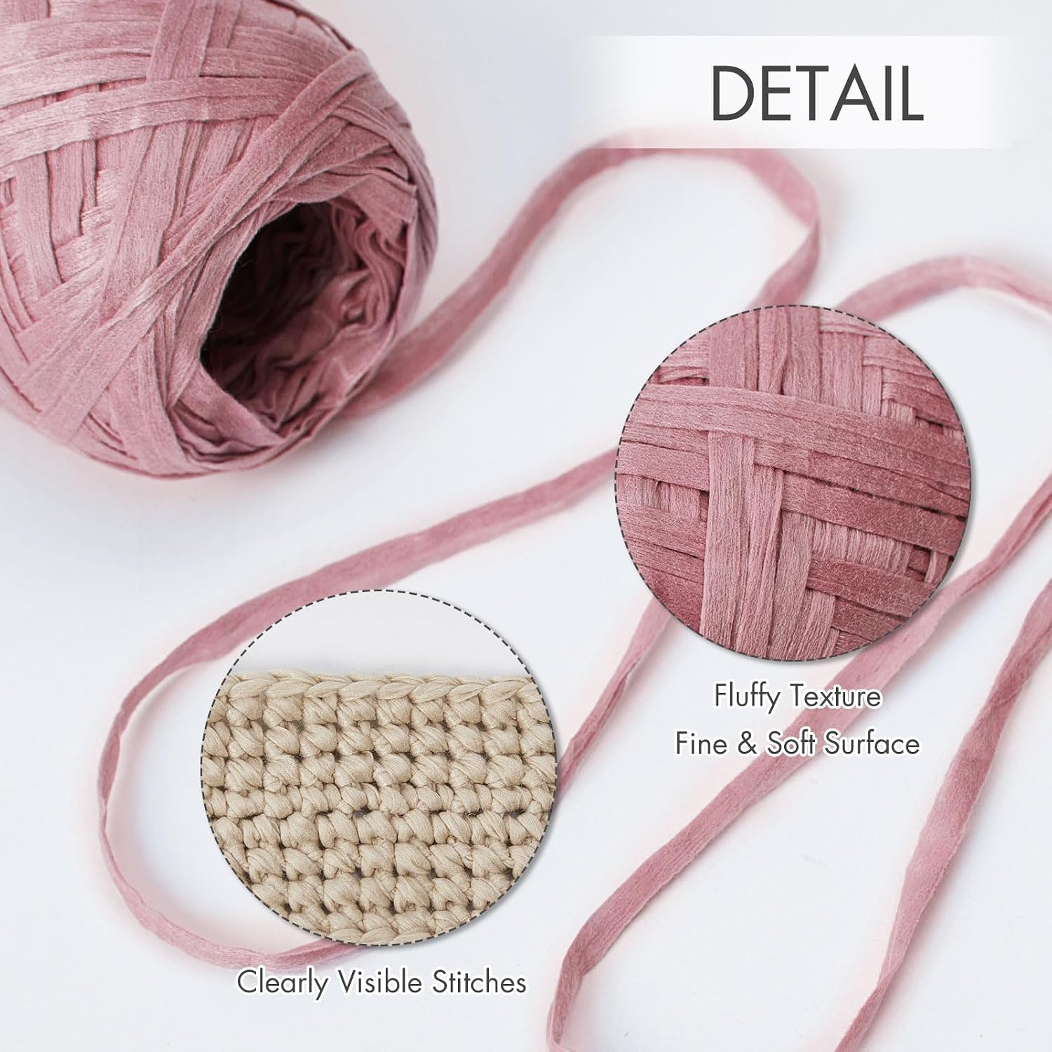 NICEEC 6 Skeins Soft Tape Yarn, Easy Crohcet Raffia, Crochet & Knitting, Paper Ribbon Yarn for DIY Craft Gift Wrapping Total Length 1.76oz×6/109yds×6 - Pink