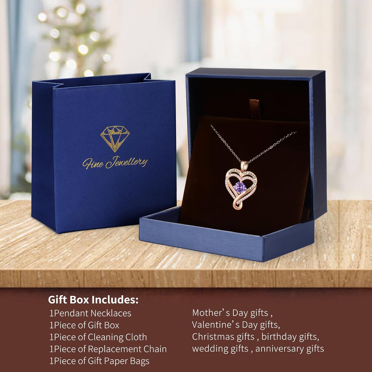 To My Wife Necklace from Husband, Infinity Love Heart Birthstone Necklace with Message Card, Anniversary Birthday Gift for Wife, I Love You Jewelry Gifts for Her, 18K Rose Gold Plated Sterling Silver - Image 6