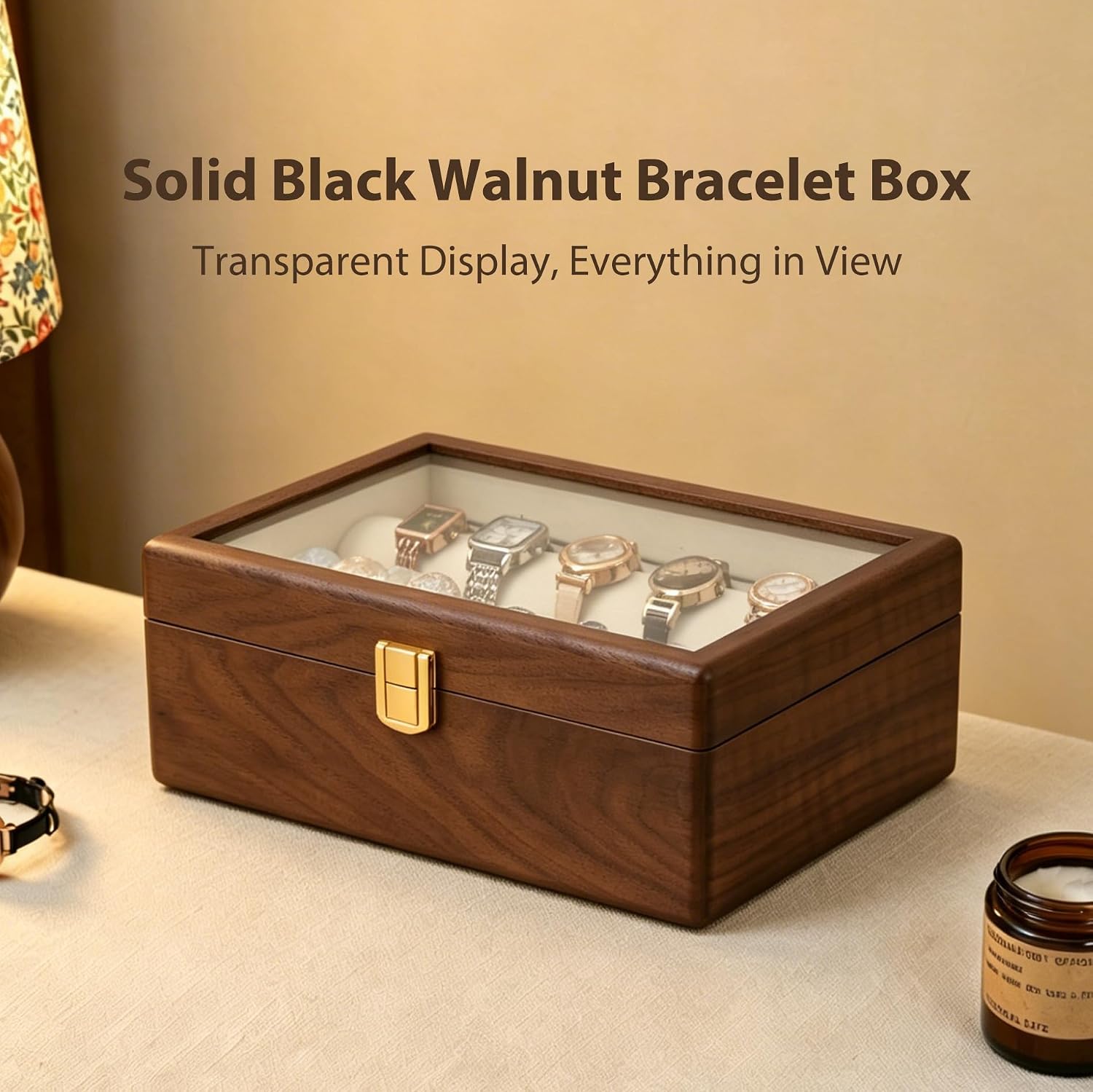 Black Walnut Wooden Bracelet Holder, 2 Rod Jewelry Organizer Case for Women image 2