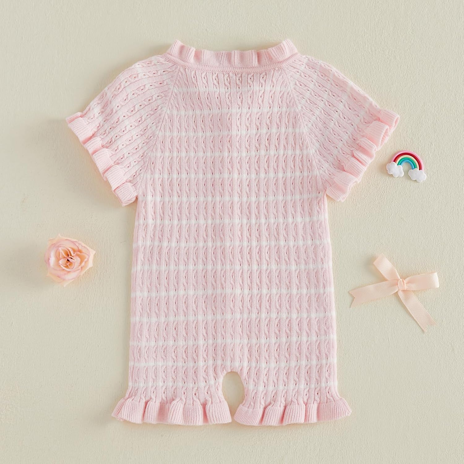 Baby Girl Knit Ruffle Romper Cute Outfit Short Sleeve Toddler Frilly Jumpsuit 0 3 6 9 12 18 Month Summer Clothes - Image 9
