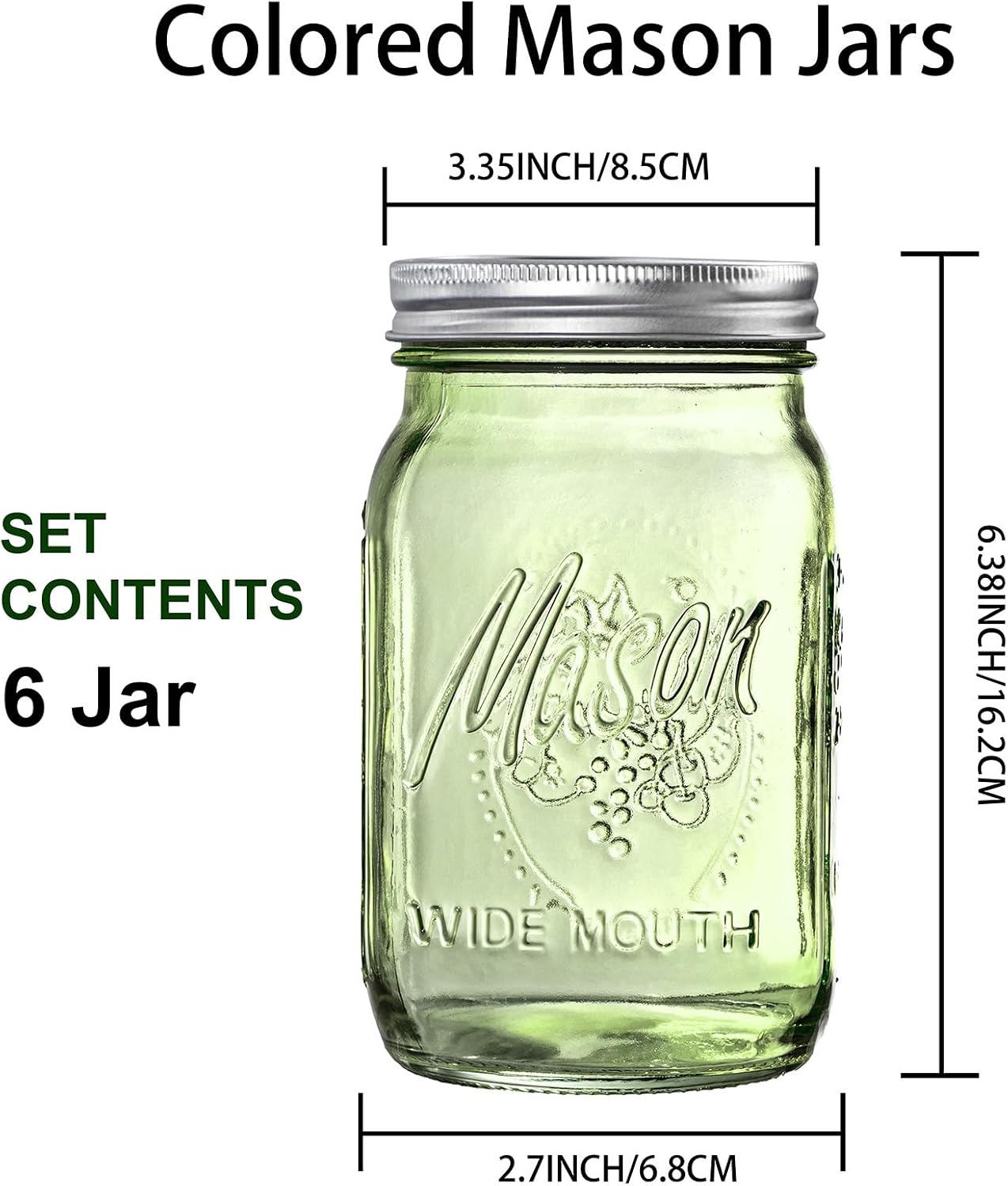 WELLIFE Mason Jars 32 oz - 6 Pack Green Large Mason Jars Wide Mouth,Glass Jar with Lid for Canning, Pickling, Food Storage, Fermenting, DIY Crafts & Decor, Reusable image 3