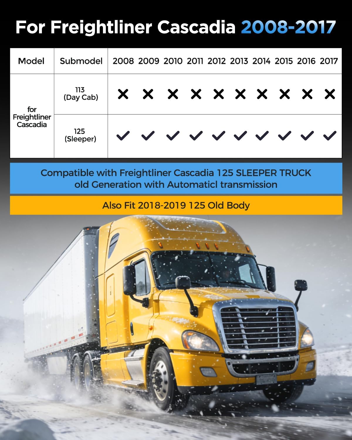 CreekT® 4PCS All Weather Floor Mats for Freightliner Cascadia 2008-2017 (Only for Bucket Seat & Fuel), Also Fit 2018-2019 125 Old Body, Rubber Floor Mats Fit for Freightliner Cascadia Accessories