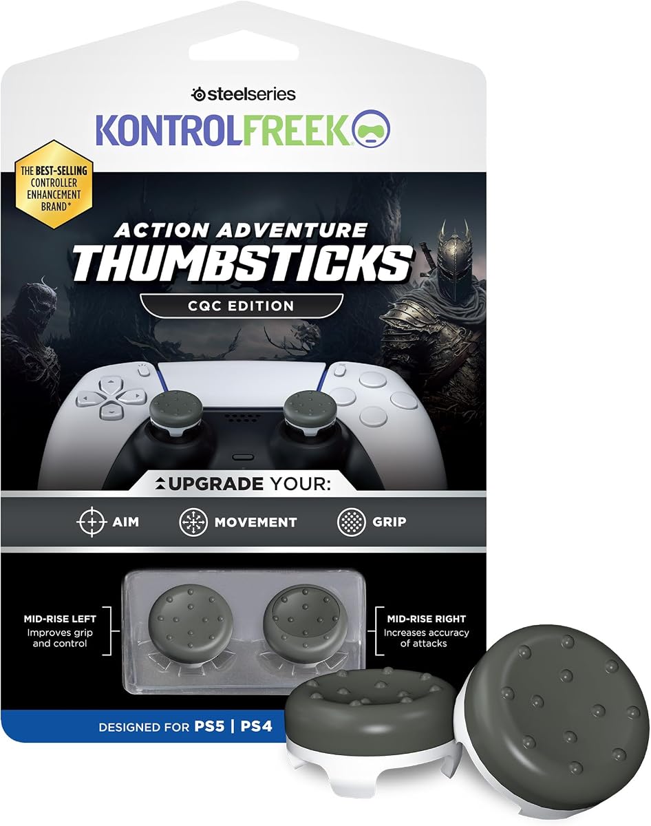 KontrolFreek CQC Classic para mando de PlayStation 4 (PS4) y PlayStation 5 (PS5) | Thumbsticks de rendimiento | 2 cóncavos de altura media | Gris/Blanco