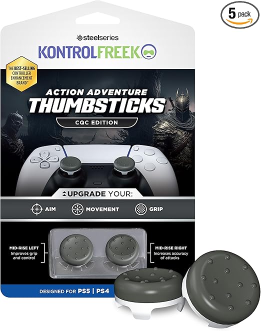 KontrolFreek CQC Classic for PlayStation 4 (PS4) and PlayStation 5 (PS5) Controller | Performance Thumbsticks | 2 Mid-Rise Concave | Gray/White