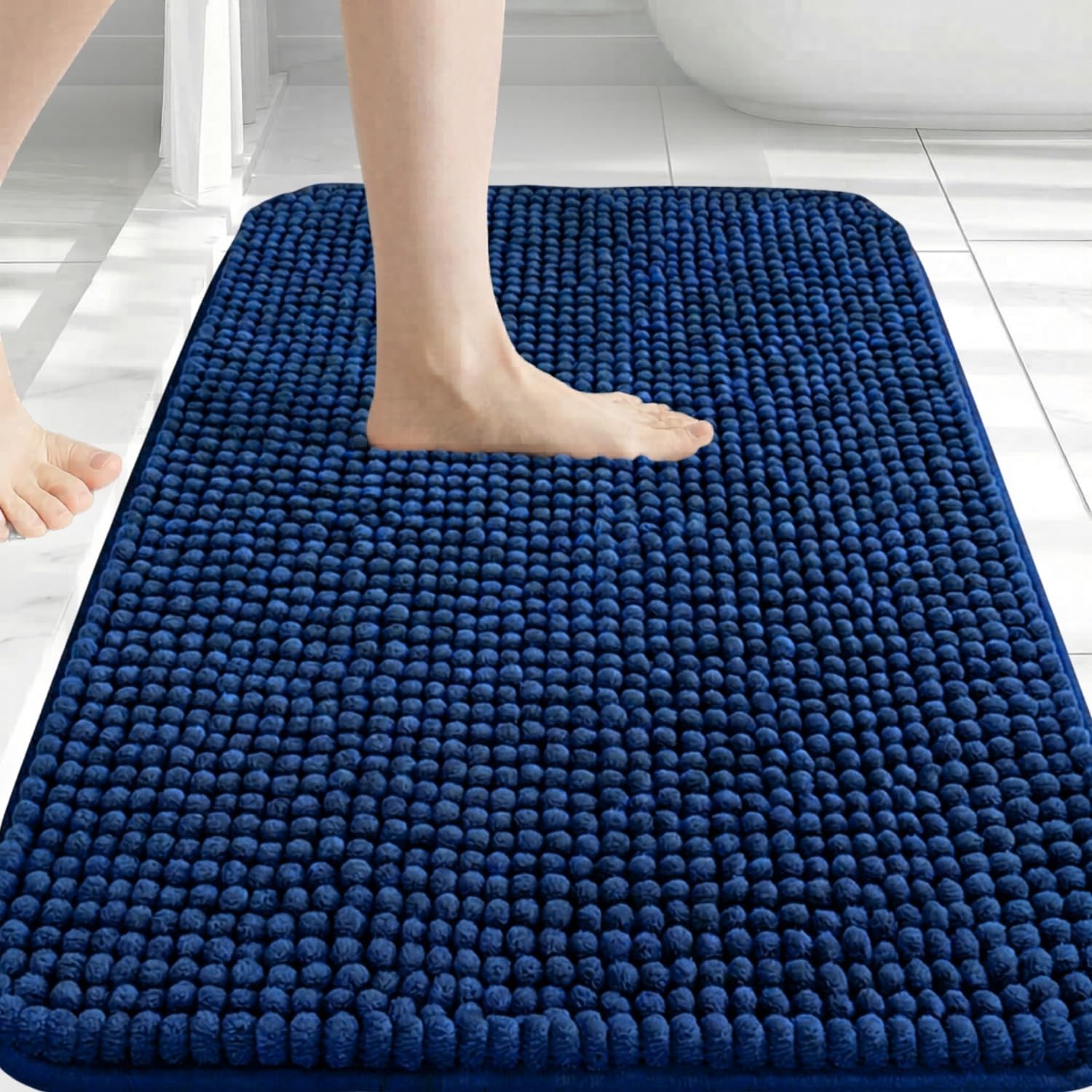 Hafaa Bath Mat Non Slip Anti Mould – Navy Chenille Bathroom Mat 60 x 90 cm Machine Washable Bath mats Super Absorbent Extra Soft Fluffy Shower mat
