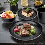 LIYH 16 Pcs Black Wheat Straw Dinnerware Sets Unbreakable Dinnerware for 4, Plastic Plates and Bowls Set Include Wheat Straw Plates Bowls Cups Dish Set for Kitchen&Camping