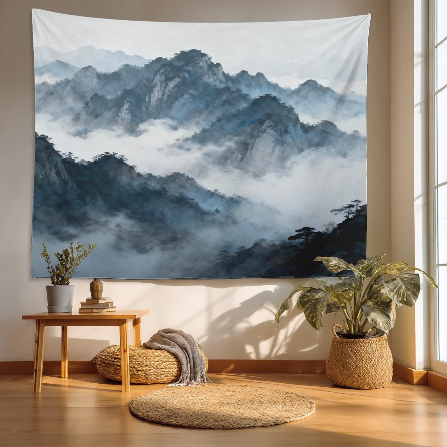 Batmerry Natural Landscape Scenery Tapestry, Wall Art Hanging Decoration Polyester Fiber White Ruffled Around for Dorm Room Bedroom Living Room, 39.1x59.1 inches