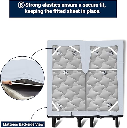 Vista 83 de SGI Bedding Sábana bajera ajustable King de 32 pulgadas, con cabezal flexible, solo 100% algodón egipcio, 1000 hilos, sábana bajera ajustable