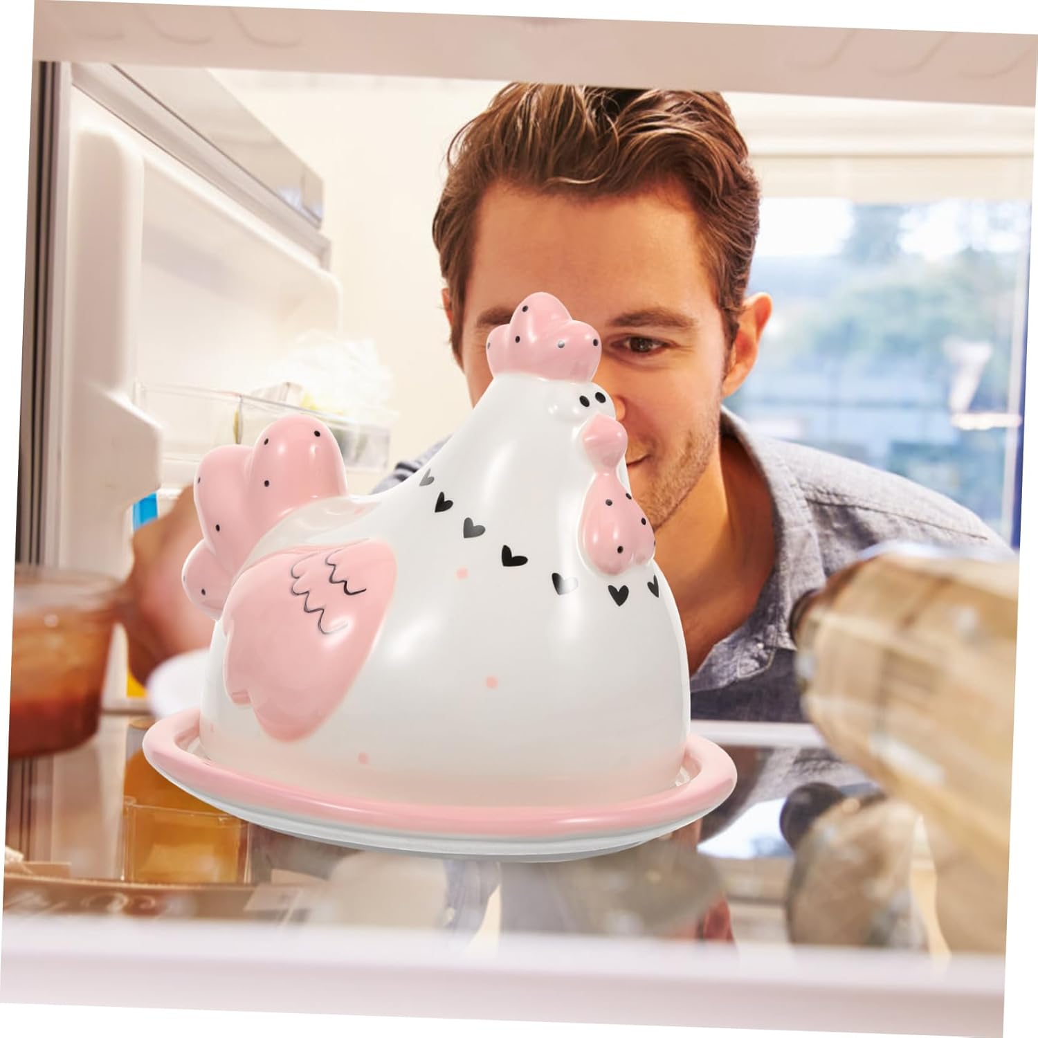 1set Decorative Chicken Lid Butter Dish Holder for Kitchen Stylish Butter Keeper Container Great for Easter Celebrations