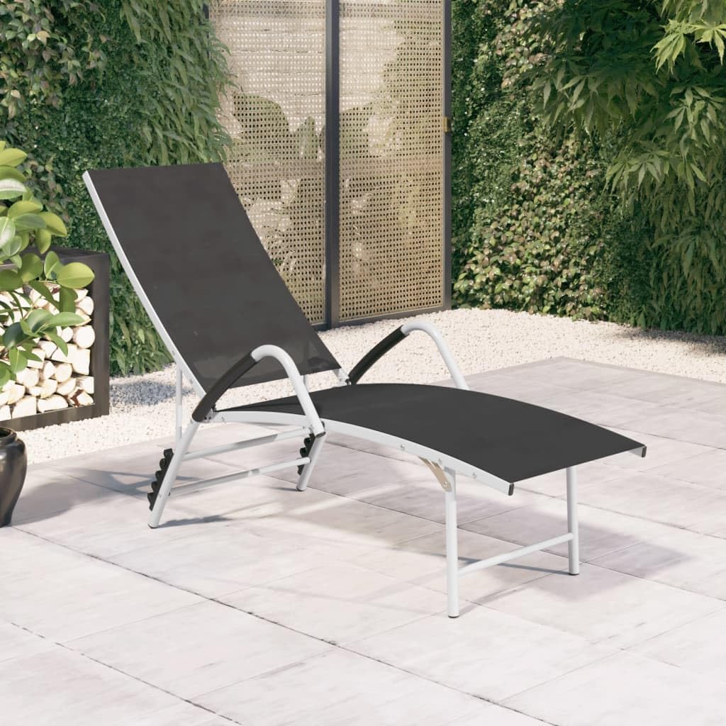 Lettino Prendisole, in Textilene e Alluminio, Schienale Regolabile, Design Extra Alto, Sdraio da Giardino, Lettino da Spiaggia, per Giardino e Piscina, Colore Nero, (170-193) x 60.5 x (96-51) cm