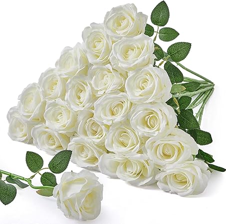 Serwalin 20PCS Artificial White Roses, 4