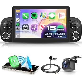 VECHTEL 4G + 64G Android 15 Car Radio for Fiat Panda 2013-2020 7 Inch HD Touchscreen Car Radio with Wireless Carplay Android Car GPS Wi-Fi USB Bluetooth 5.0 FM RDS Radio Reversing Camera
