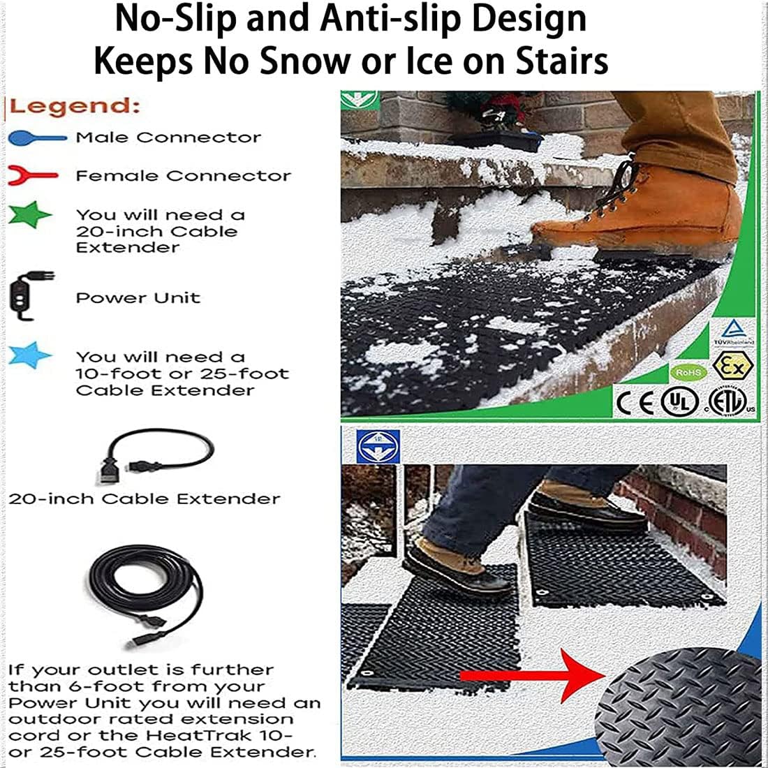 review JUAJUA 22-23 Heated Snow Melting Mats for Stairs, Heated Entrances Walkway Mat No-Slip Stair Heating Outdoor Mats 2 in/h Melting Speed for Winter Snow Removal (152.4x33cm)