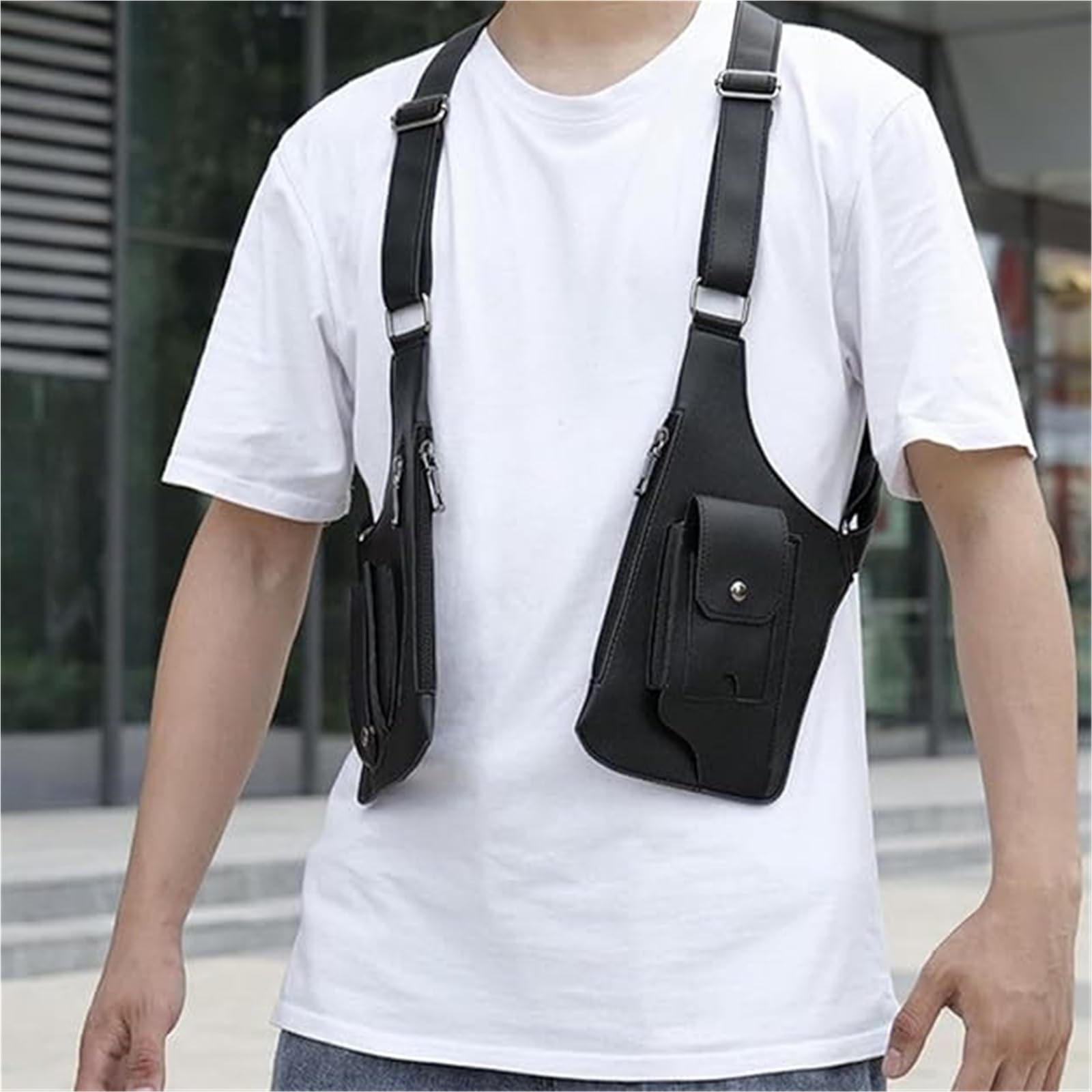 Marsupio Uomo Tracolla, Borsa Regolabile In Pelle Di Alta Qualità, Gilet Da Viaggio Antifurto Impermeabile Con Multitasche, Doppia Borsa