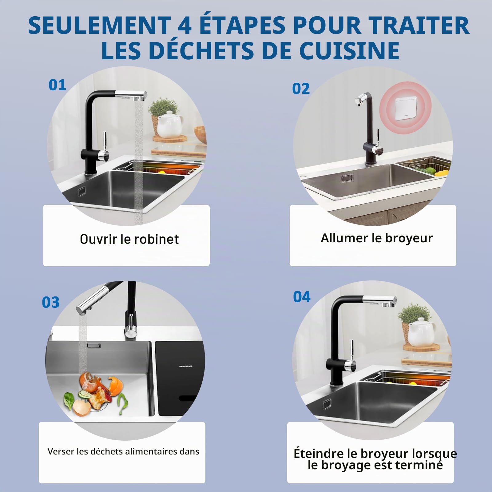 BAOSHISHAN Broyeur de déchets alimentaires de cuisine pour évier