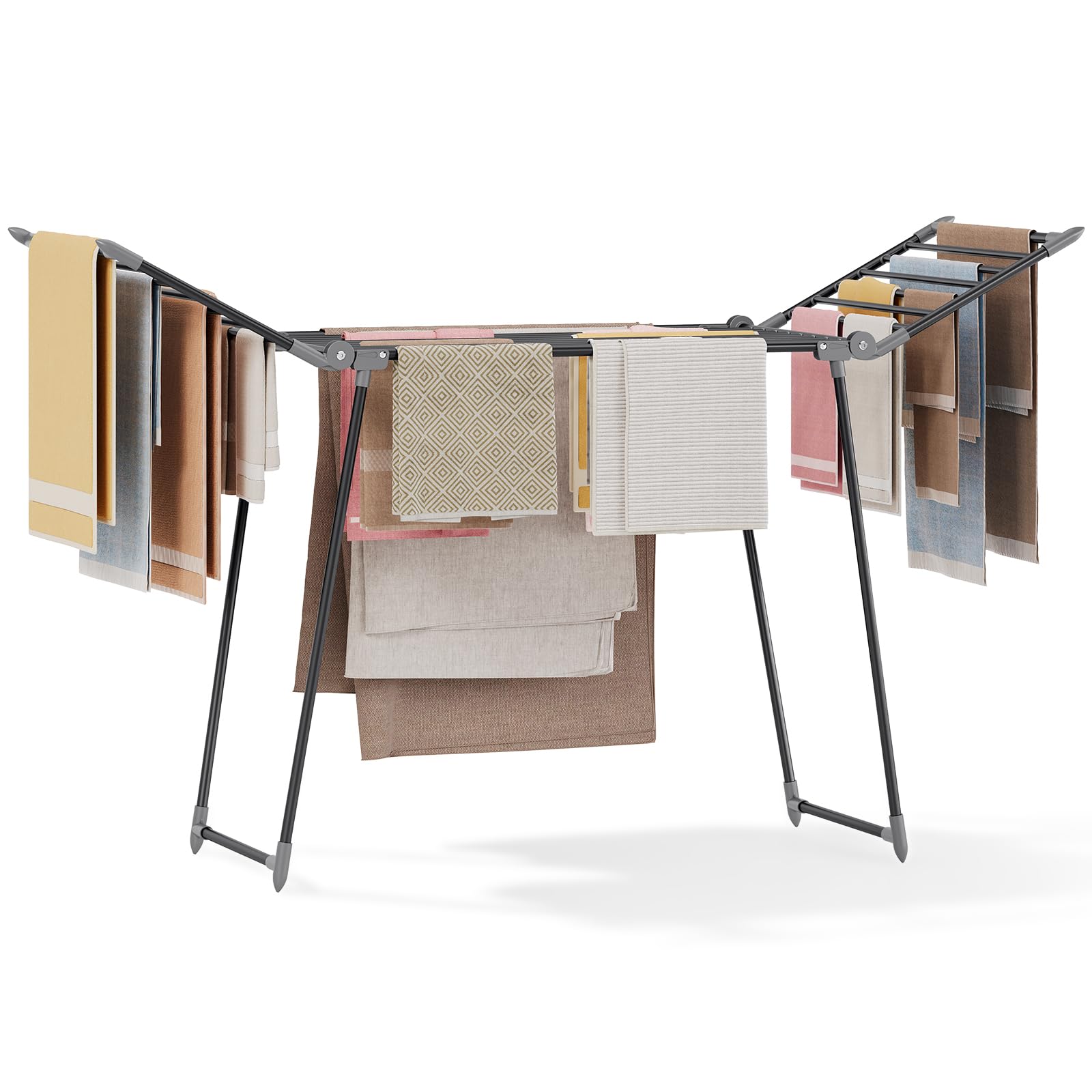 KINGBOARD Clothes Airer Winged Clothes Drying Rack Black