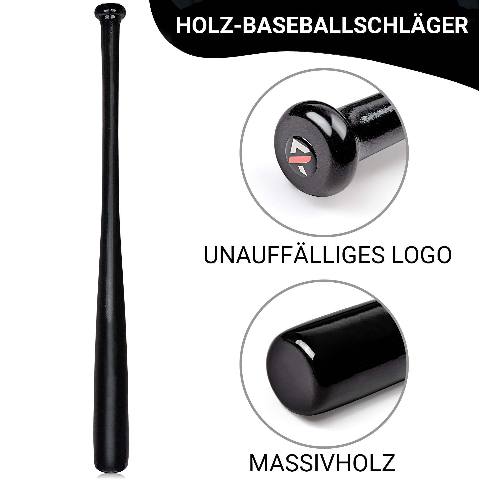 Redfield Baseballschläger – umweltfreundliches Massivholz – 76 cm (76 cm) – 2 Farben zur Auswahl – Schwarz oder Naturholz