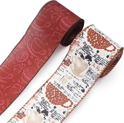 Miniatura 7 de ABTOLS 2 rollos de cintas marrones de 10 yardas de 2.5 pulgadas, cinta de arpillera con borde de alambre café de otoño, cinta vintage para