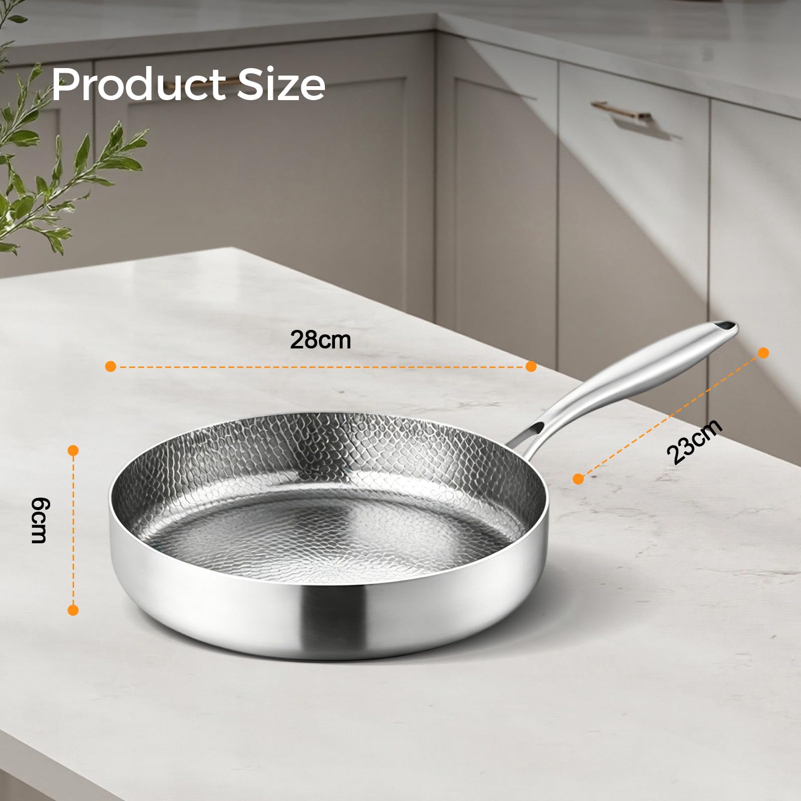Titan Pfanne 28cm mit Deckel, Titan Pfanne 28 Cm Unbeschichtet | Titanium Hammered Pan Pro mit Deckel, Antihaft Titanpfanne,Titan Bratpfanne,Enthält keine PTFE PFOA, Für jeden Herd geeignet