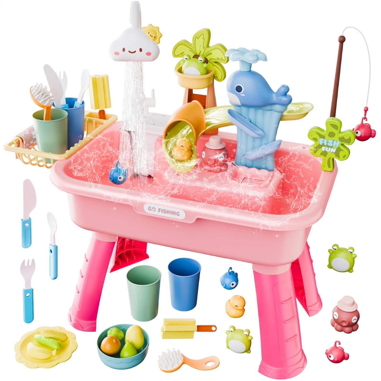 Tezklc Kids Water Table, ABS Play Sink With Running Water And Pump - Realistic Waters Flow | Creative Fishing Toy Set Or Boys Girls Kids Adults Birthday Summer Outdoor Beach Garden 54x29x53cm