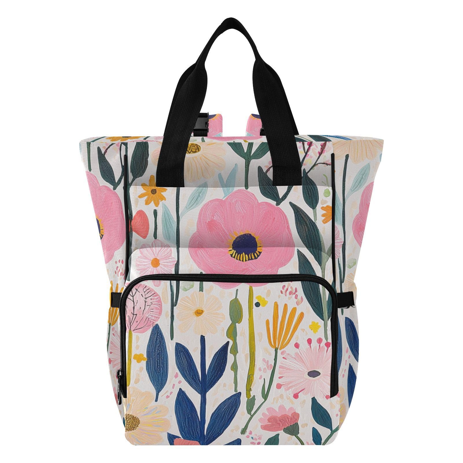 Mochila para pañales para mamás y papás, diseño floral, color claro