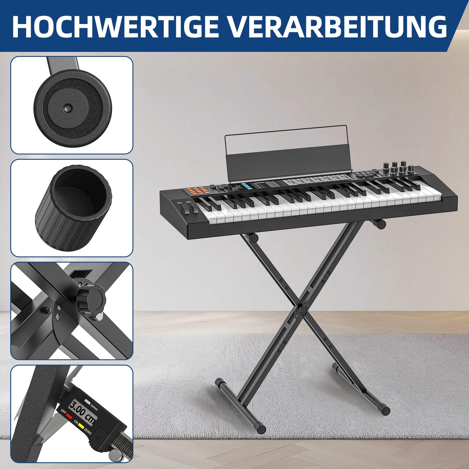 GLEAM Keyboardständer für E-Pianos - Robuster Doppel-X-Stil mit Verriegelungsgurten, passt für 54-88 Tasten E-Pianos, DJ-Mixer, Turntables, Synths und MIDI-Keyboards. Tragfähigkeit 45 kg