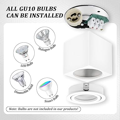 GeyouLux 2 stuks opbouwspot, draaibaar, plafondlamp, spot GU10, 230 V, plafondspots, Ø 80 x 84 mm, plafondlamp, led-lampfitting gu10, downlight lamp verlichting voor GU10 en led-modules, wit-vierkant photo 3