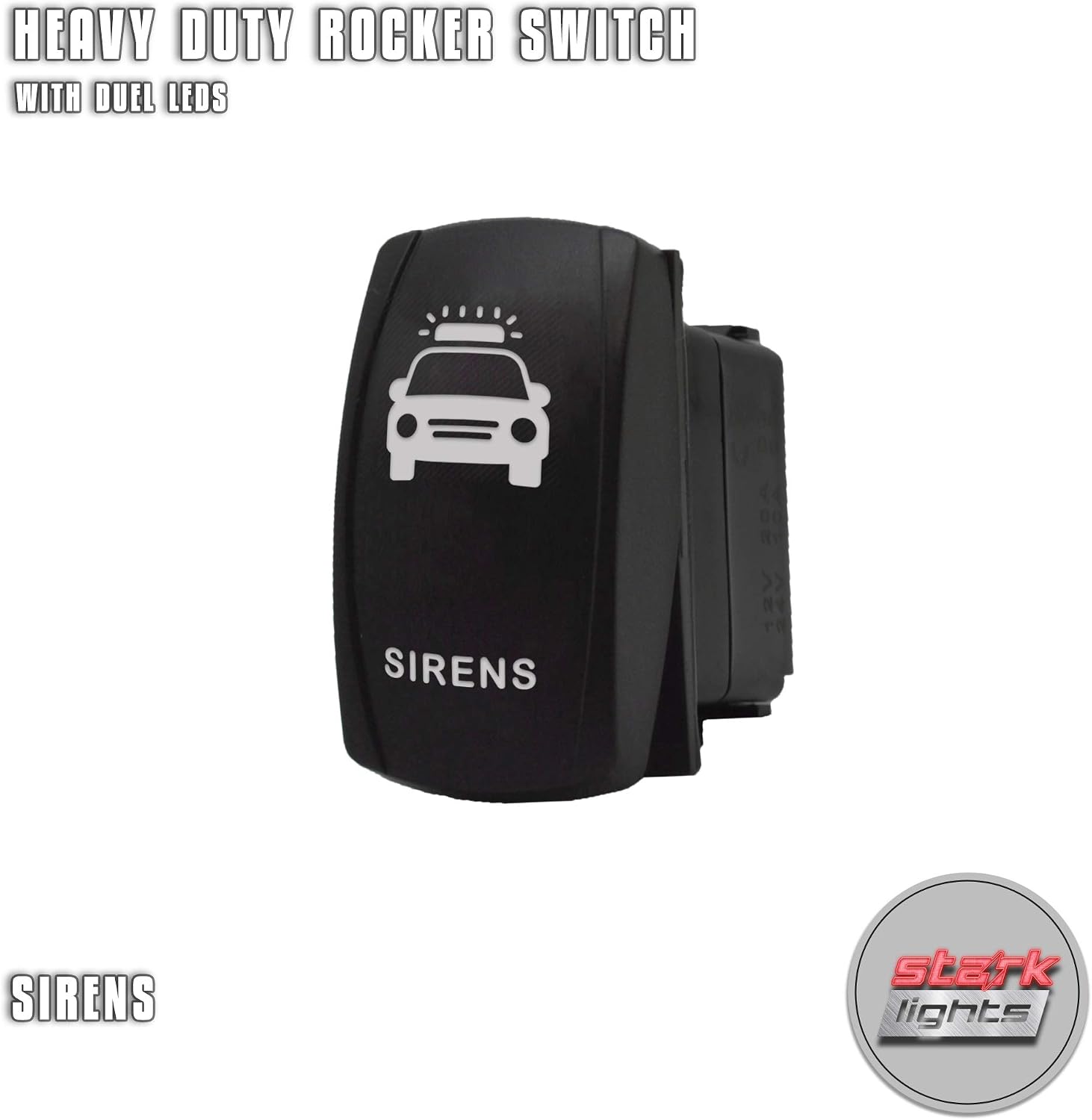 SIRENS - Red - Switch Dual Light - STARK Laser Etched LED Rocker - 20A 12V ON/OFF 5-PIN