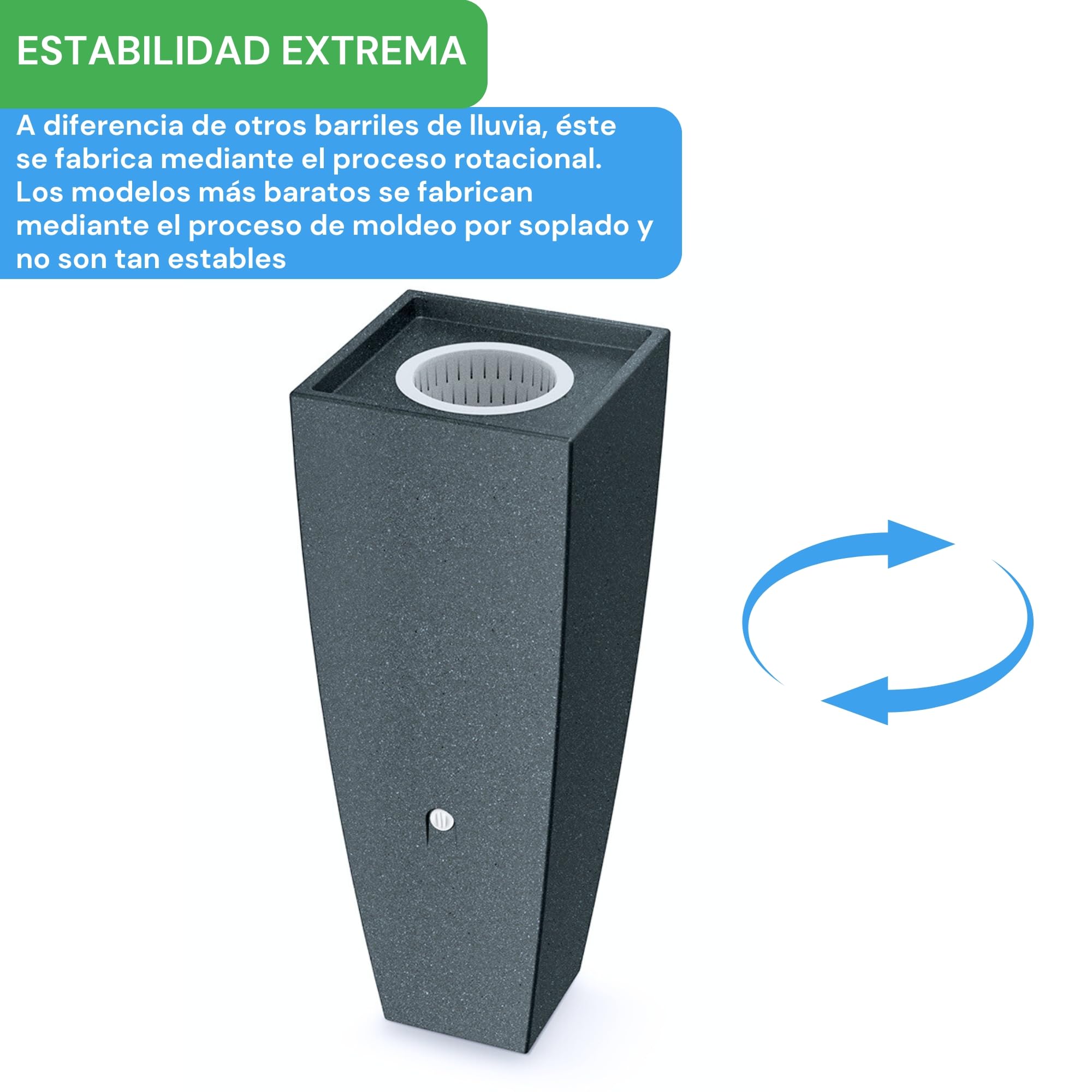 YourCasa PureFlow - Barril de Agua con Rosca de Metal y Cesta de Filtro, 100 L, de Plástico, Resistente a las Heladas, Depósito de Lluvia para Jardín