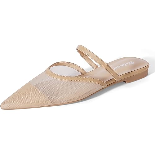 USIMAD Mesh Mule Flats for Women with Arch Support Pointed Toe Memory Foam Insole Casual Comfortable Shoes