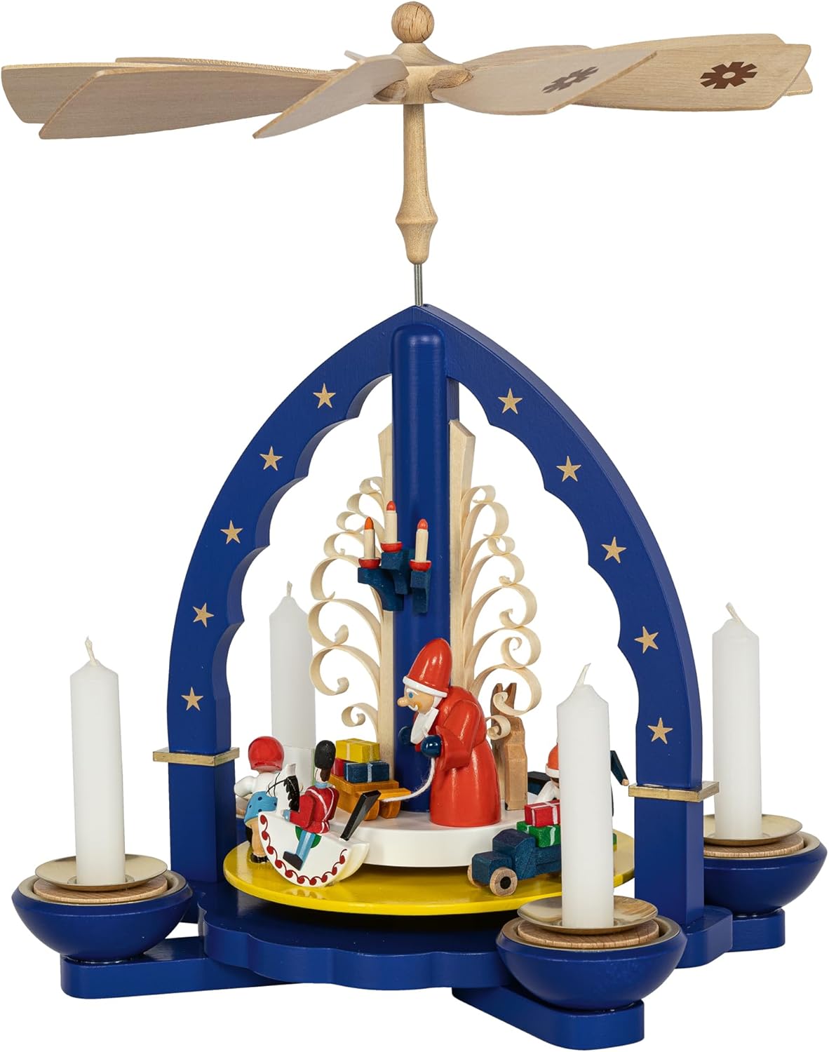 Richard Glaesser Pyramid Christmas Gift Blue for Tea Light and Candles from Seiffen in the Ore Mountains, 16062