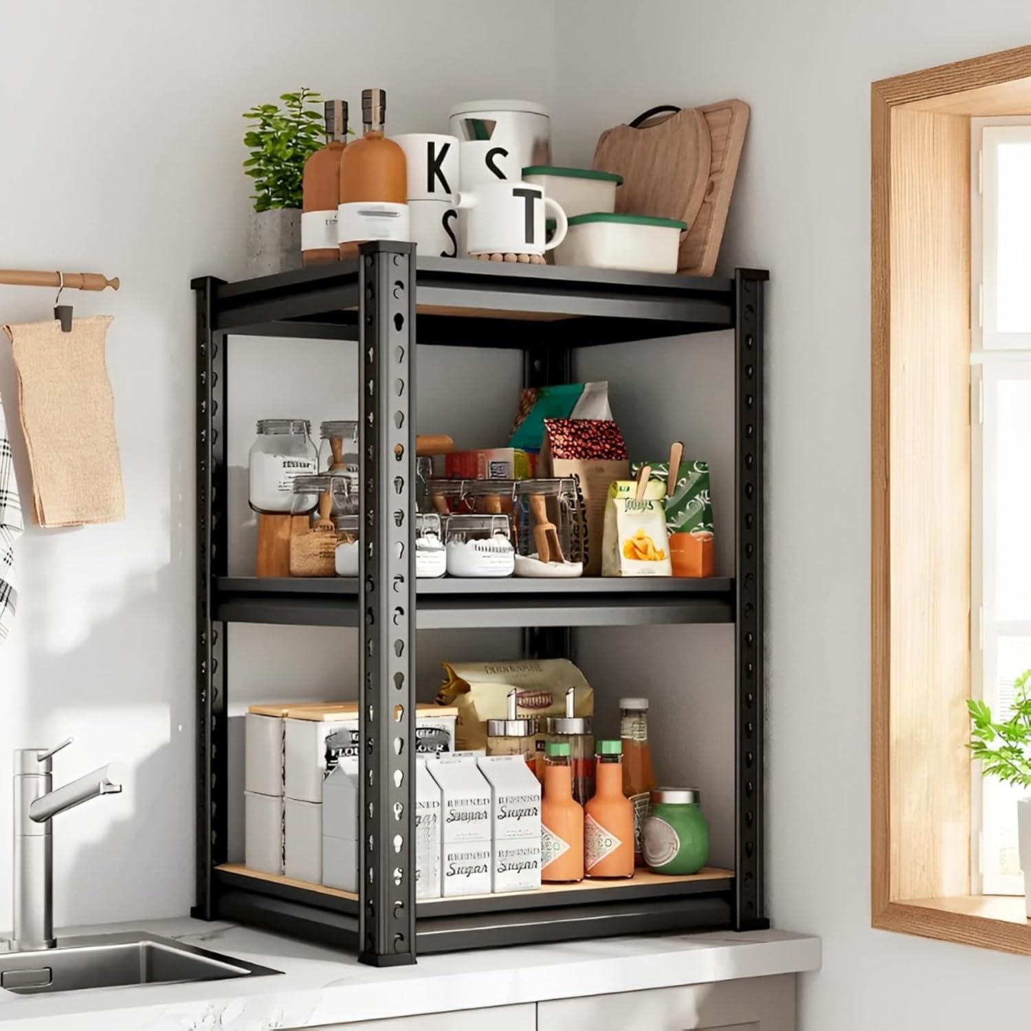 3-Tier Adjustable Metal Storage Rack/Heavy Duty Boltless Shelving Unit & Organizer for Home, Garage, Office & Shop/Display Rack with Metal Frame (36 x 18 x 18 Inch, Black)-image-0