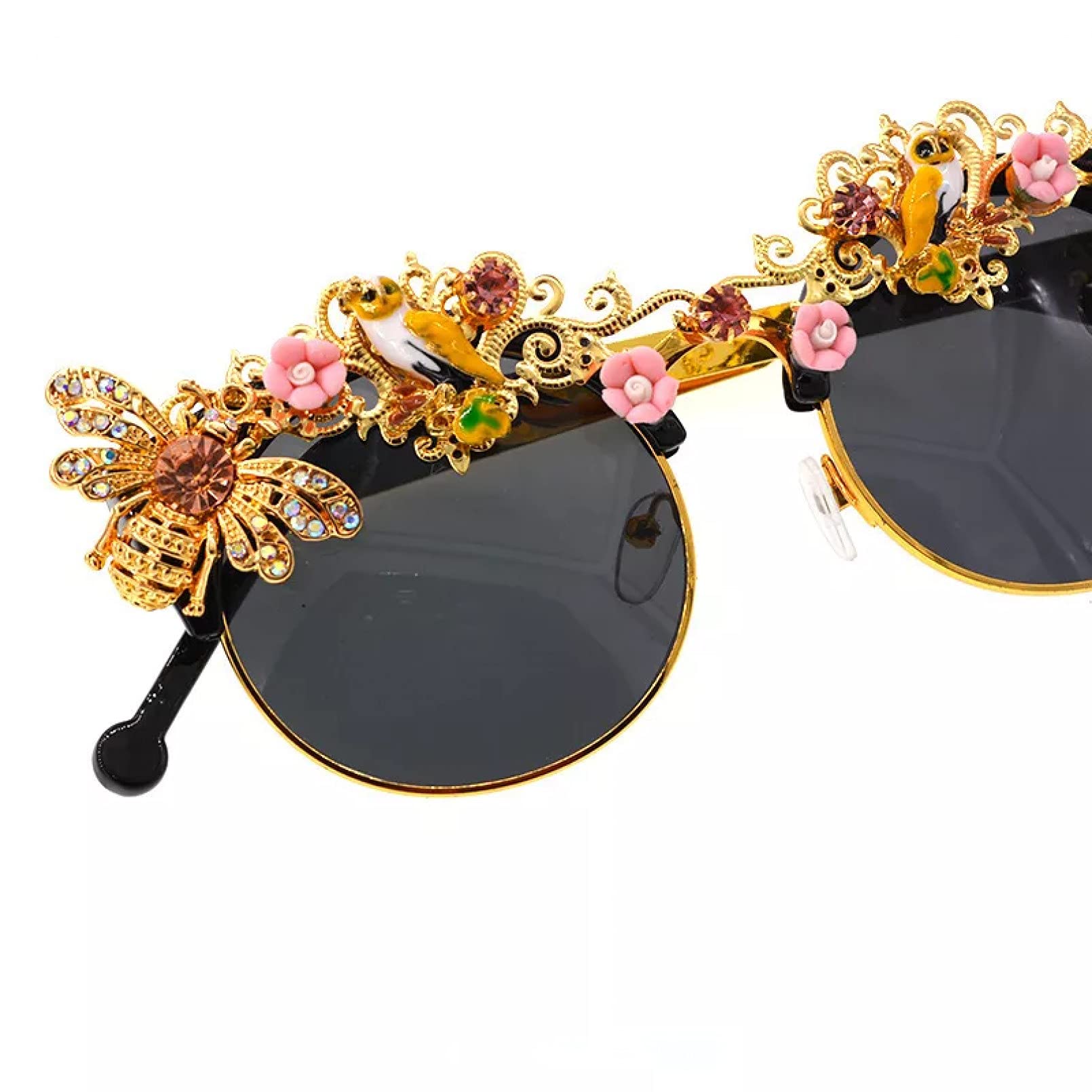 BAJIE Sonnenbrille Handgemachte Barock Strass Blume Biene Sonnenbrille Damen Sonnenbrille Kristallgläser Party