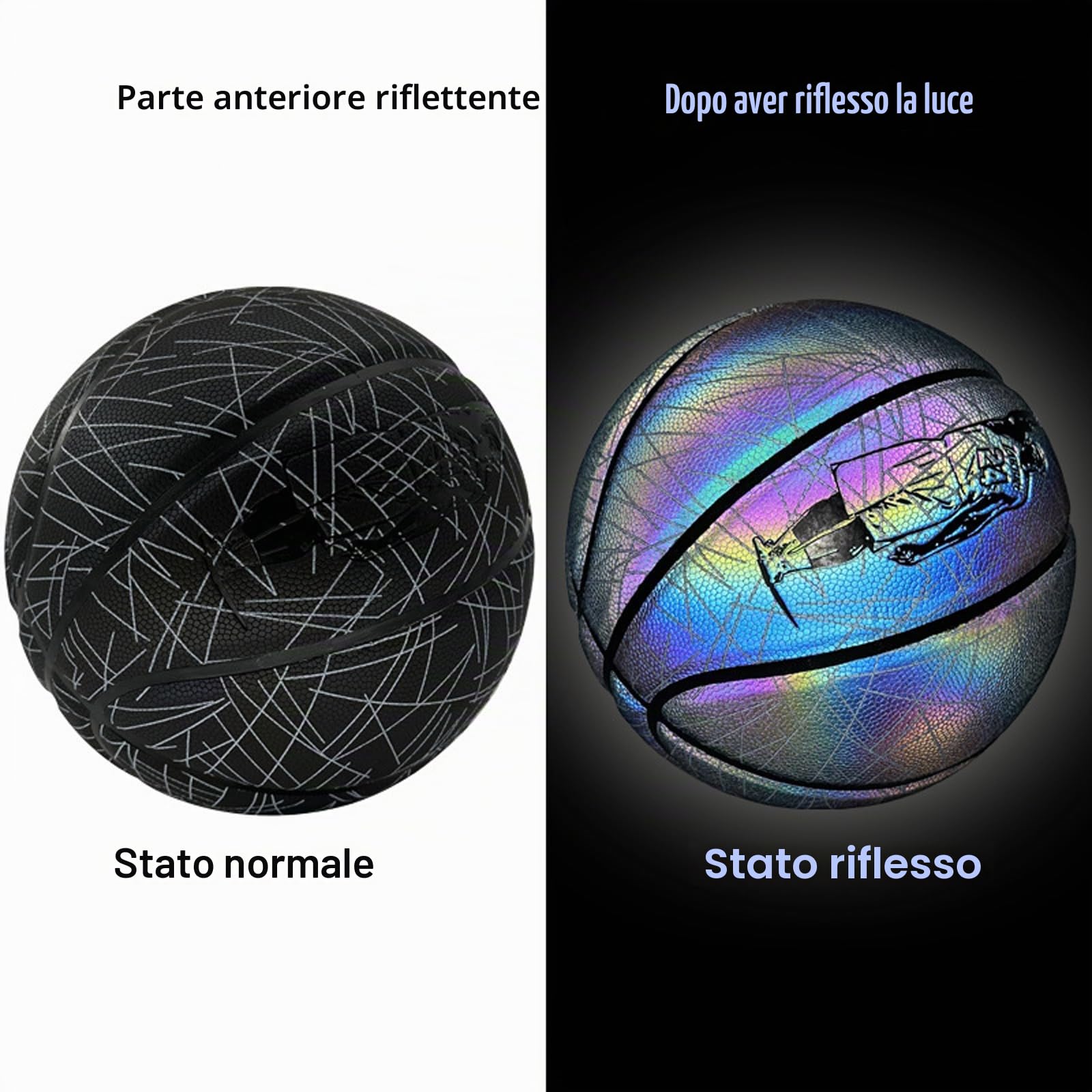 iFCOW Pallone da Basket olografico luminoso in pelle PU riflettente misura 5