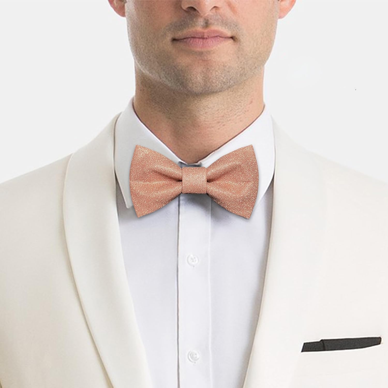 Men's Plain Color Pre-tied Bow Tie and Pocket Square Set | Glitter Sparkling Bow Tie set for men and women | CK Bow Tie
