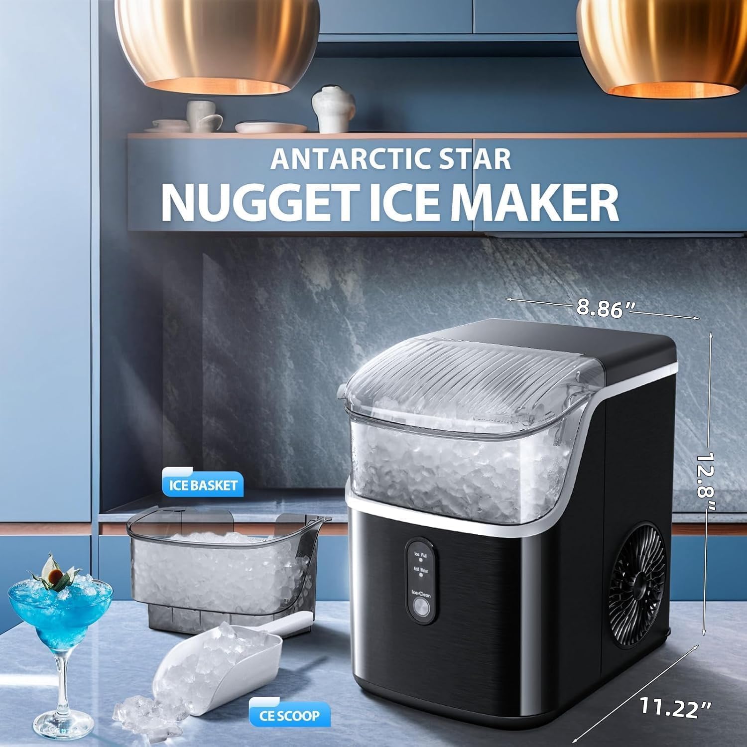 Antarctic Star Countertop Ice Maker Portable Ice Machine, Basket Handle,Automatic-Cleaning Ice Makers, 26lbs/24h, 9 Ice Cubes Ready In 6 Mins, S/L Ice, For Home Kitchen Bar Party (Green) on Fridge.com - View 4