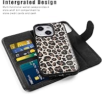 Vista 3 de Funda tipo cartera para iPhone 14, funda desmontable con tapa y bloqueo RFID, 4 ranuras para tarjetas, soporte de piel sintética de alta calidad