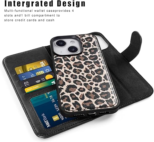 Miniatura 3 de DorisMax Funda tipo cartera para iPhone 14, funda desmontable con tapa y bloqueo RFID, 4 ranuras para tarjetas, soporte de piel sintética de alta