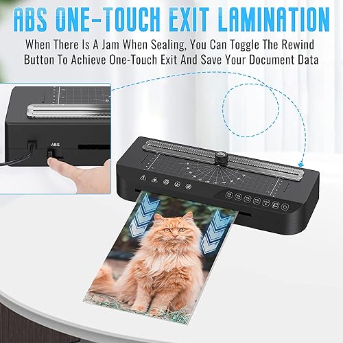 Miniatura 5 de BestYiJo Máquina laminadora 5 en 1 para A4A5A6, máquina laminadora de fotos con hojas de laminación, 30 bolsas, recortadora de papel, sistema de