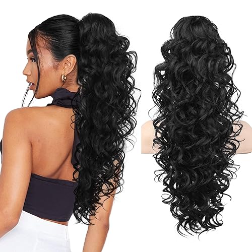 SEIKEA Ponytail Extension, 24" Fluffy Long Wavy Curly Claw Clip