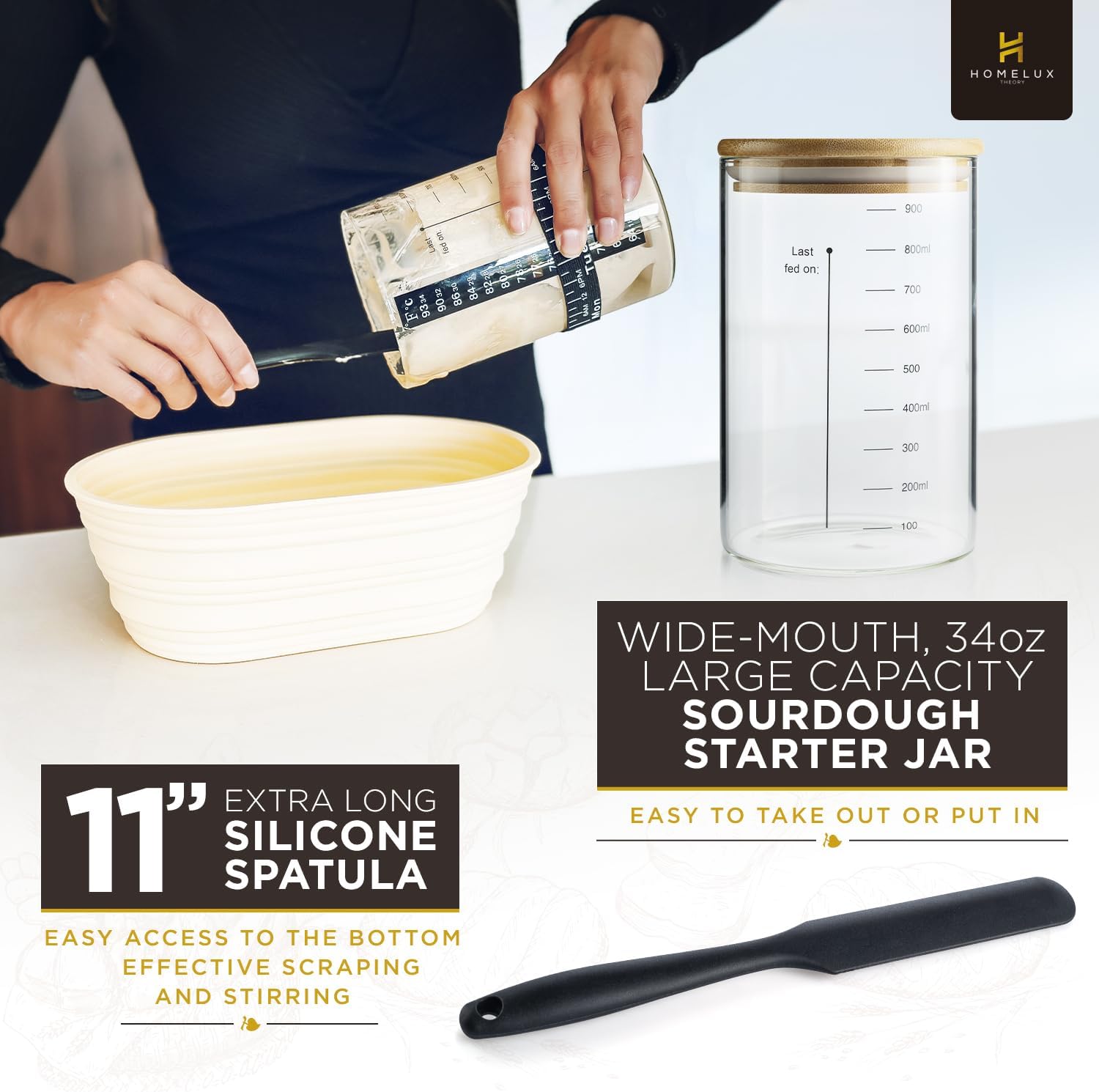 Sourdough Starter Kit, 14pcs Bread Making Kit & Sourdough Bread Baking Supplies Kit, Banneton Basket Kit for Sourdough Proofing with Bread Baking bowl for Artisan Breads (Yellow) by HOMELUX THEORY