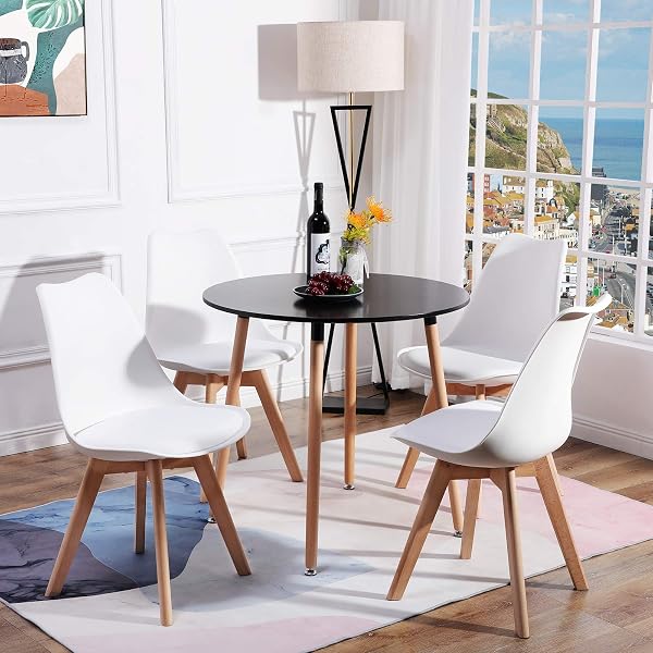 EGGREE Set di 4 Pranzo Ufficio Sedia con Gambe in Faggio Massiccio Sedie Senza Braccia Imbottita di Design per il Massimo Comfort Bianco - 2
